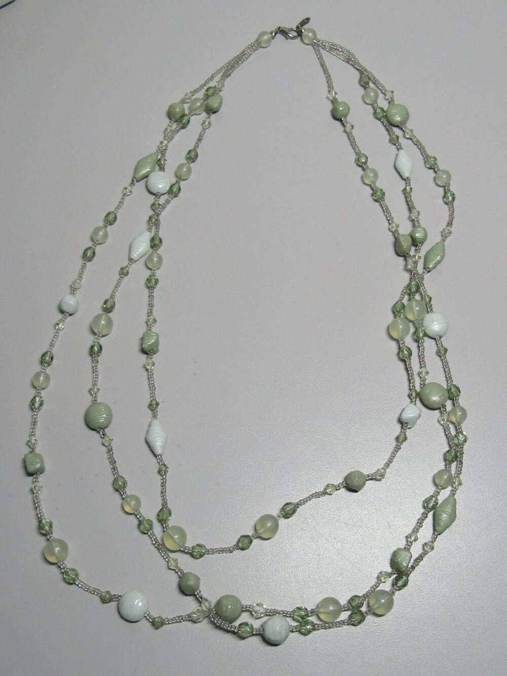 vintage necklace light green beads with tiny seed beads 3 strands 26 inches